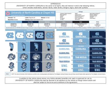 APPENDIX B UNIVERSITY OF NORTH CAROLINA is the owner of all rights, title and interest in and to the following Indicia, which includes trademarks, service marks, trade names, designs, logos, seals and symbols. In additio