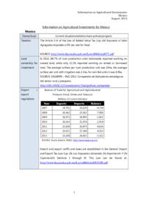 Information on Agricultural Investments Mexico August 2013 Information on Agricultural Investments for Mexico Mexico