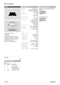 Micro switches M 687 Technical data Standards: Enclosure: