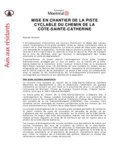 MISE EN CHANTIER DE LA PISTE CYCLABLE DU CHEMIN DE LA CÔTE-SAINTE-CATHERINE