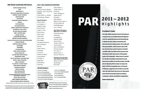 PAR Thanks Leadership Gift Donors All Star Automotive Group AT&T John Barton, Sr. Blue Cross & Blue Shield of Louisiana Bollinger Family Foundation