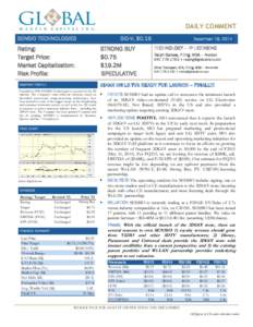 Equity Research  DAILY COMMENT SENSIO TECHNOLOGIES  SIO-V, $0.19