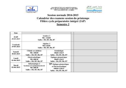 calandrier des examens session norna primtemps 2APl_1_