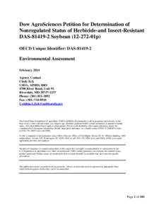 Dow AgroSciences Petition for Determination of Nonregulated Status of Herbicide-and Insect-Resistant DASSoybean01p) OECD Unique Identifier: DASEnvironmental Assessment