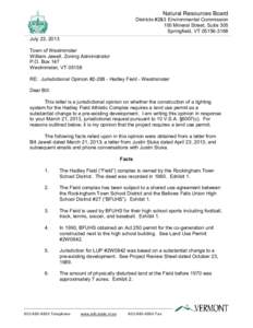 Natural Resources Board Districts #2&3 Environmental Commission 100 Mineral Street, Suite 305 Springfield, VT[removed]July 23, 2013 Town of Westminster