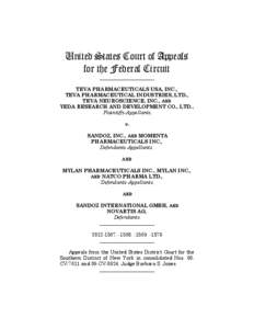 United States Court of Appeals for the Federal Circuit ______________________ TEVA PHARMACEUTICALS USA, INC., TEVA PHARMACEUTICAL INDUSTRIES, LTD.,