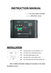 INSTRUCTION MANUAL[removed]For solar charge controller[removed]EPHC10-EC series INSTALLATION 