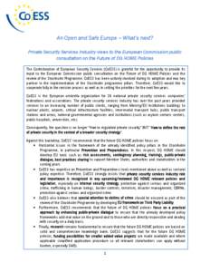 An Open and Safe Europe – What’s next? Private Security Services Industry views to the European Commission public consultation on the Future of DG HOME Policies The Confederation of European Security Services (CoESS)