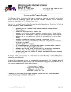 BRUCE COUNTY HOUSING DIVISION County of Bruce Box 1450, 325 Lambton Street Kincardine, Ontario N2Z 2Z4  Tel: ([removed][removed]