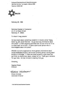 Saving and Preserving Arts and Cultural Environments 1804 North Van Ness Los Angeles, CaliforniaTelephone: February 28, 1986