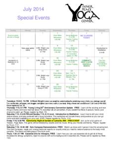 July 2014 Special Events Sunday Monday