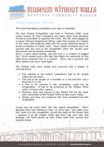 Fishpot Competition[removed]The most fascinating competition ever seen in Australia! The first Fishpot Competition was held in February[removed]Local school teacher Mr Ross Kirkpatrick and many other local identities for