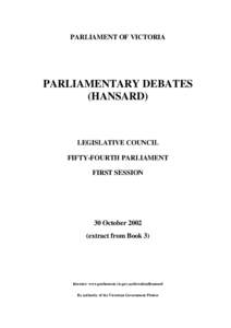 PARLIAMENT OF VICTORIA  PARLIAMENTARY DEBATES (HANSARD)  LEGISLATIVE COUNCIL