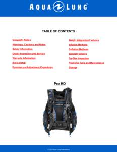 TABLE OF CONTENTS Copyright Notice Weight Integration Features  Warnings, Cautions and Notes