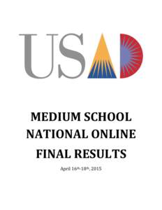 MEDIUM SCHOOL NATIONAL ONLINE FINAL RESULTS April 16th-18th, 2015  United States Academic Decathlon®