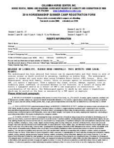 COLUMBIA HORSE CENTER, INC.  HORSE RENTAL, RIDING AND BOARDING AGREEMENT WAIVER OF LIABILITY AND ASSUMPTION OF RISK[removed]www.Columbiahorsecenter.com
