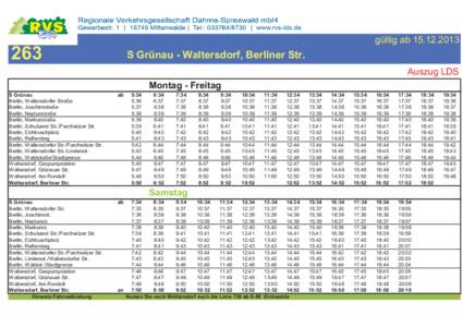 gültig ab[removed]S Grünau - Waltersdorf, Berliner Str. Auszug LDS