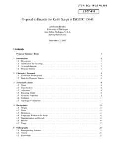 JTC1/SC2/WG2 N3389  L2[removed]Proposal to Encode the Kaithi Script in ISO/IEC[removed]Anshuman Pandey