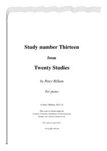 Study number Thirteen from Twenty Studies by Peter Billam For piano