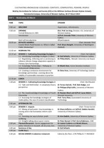 CULTIVATING KNOWLEDGE ECOLOGIES: CONTEXTS, COMPLEXITIES, POWERS, PEOPLE Held by the Institute for Culture and Society (ICS) at the Whitlam Institute (Female Orphan School), Parramatta Campus, University of Western Sydney