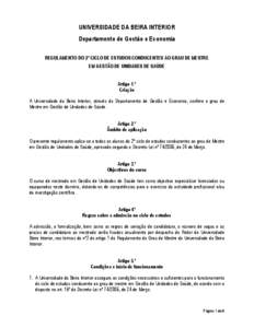 UNIVERSIDADE DA BEIRA INTERIOR Departamento de Gestão e Economia REGULAMENTO DO 2º CICLO DE ESTUDOS CONDUCENTES AO GRAU DE MESTRE