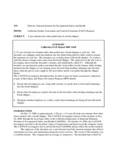 National Institute for Occupational Safety and Health / Industrial hygiene / Safety engineering / Fatality Assessment and Control Evaluation / Brush / Chipper / Occupational safety and health / Technology / Agricultural machinery / Woodchipper