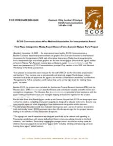 FOR IMMEDIATE RELEASE  Contact: Chip Isenhart Principal ECOS Communications