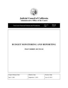 Judicial Council of California Administrative Office of the Courts Trial Court Financial Policies and Procedures Policy No. Page