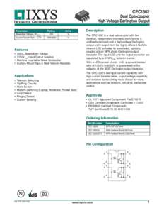 CPC1302 Dual Optocoupler High-Voltage Darlington Output INTEGRATED CIRCUITS DIVISION Parameter