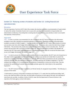 User Experience Task Force Section 2.0 – Reducing number of websites and Section[removed]Linking financial and operational data Directive The User Experience Task Force (UETF) Work Plan includes the directive to provide 