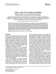 The Journal of Positive Psychology Vol. 5, No. 5, September 2010, 367–376 Family as a salient source of meaning in young adulthood Nathaniel M. Lamberta*, Tyler F. Stillmanb, Roy F. Baumeisterc, Frank D. Finchama, Josh