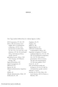 INDEX  Note: Page numbers followed by f or t indicate figures or tables. AES Corporation, 147, 162, 195 Africa, 109–35; Guinea water supply, 109–11; performance