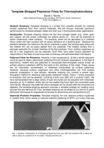 Template-Stripped Plasmonic Films for Thermophotovoltaics David J. Norris Optical Materials Engineering Laboratory, ETH Zurich, Zurich, Switzerland Email: 