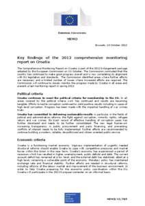 EUROPEAN COMMISSION  MEMO Brussels, 10 October[removed]Key findings of the 2012 comprehensive monitoring