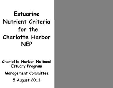 Estuarine Nutrient Criteria for the Charlotte Harbor NEP Charlotte Harbor National
