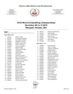 XXXII World Armwrestling Championships December 4th to[removed]Mesquite, Nevada, USA