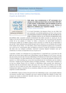 Communiqué de presse Van de Velde - FR