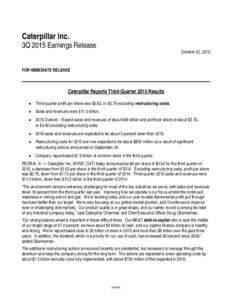 Caterpillar Inc.  3Q 2015 Earnings Release October 22, 2015