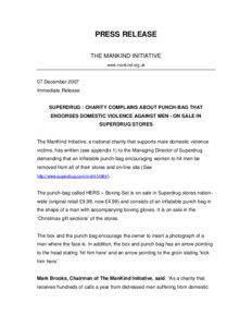 PRESS RELEASE THE MANKIND INITIATIVE www.mankind.org.uk