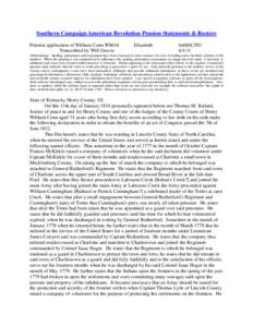 Southern Campaign American Revolution Pension Statements & Rosters Pension application of William Conn W8616 Transcribed by Will Graves Elizabeth