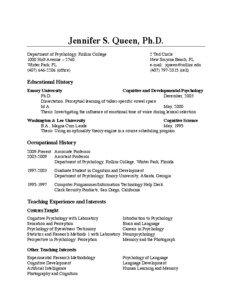 Jennifer S. Queen, Ph.D. Department of Psychology, Rollins College 1000 Holt Avenue – 2760