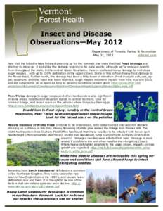 Vermont  Forest Health Insect and Disease Observations—May 2012