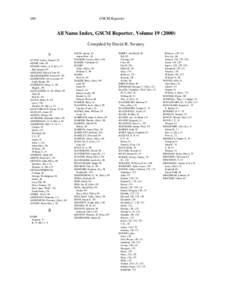 160  GSCM Reporter All Name Index, GSCM Reporter, Volume[removed]Compiled by David R. Swaney