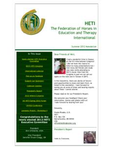 HETI The Federation of Horses in Education and Therapy International Summer 2012 Newsletter In This Issue