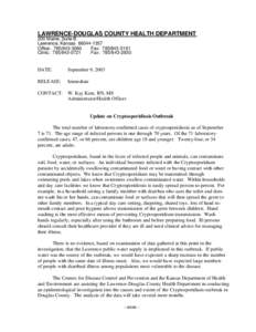 LAWRENCE-DOUGLAS COUNTY HEALTH DEPARTMENT 200 Maine, Suite B Lawrence, Kansas[removed]Office: [removed]Fax: [removed]Clinic: [removed]