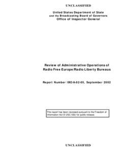 UNCLASSIFIED United States Department of State and the Broadcasting Board of Governors Office of Inspector General