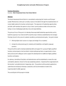 Strengthening Teacher and Leader Effectiveness 2 Program  Grantee Information: Grantee: West Hempstead Union Free School District Abstract: The West Hempstead School District is committed to enhancing the Teacher and Pri