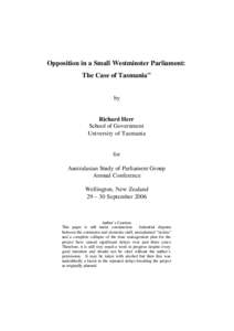 Opposition in a Small Westminster Parliament: The Case of Tasmania