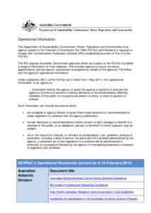 Department of Sustainability, Environment, Water, Population and Communities Operational Information