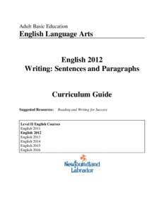 Adult Basic Education  English Language Arts English 2012 Writing: Sentences and Paragraphs